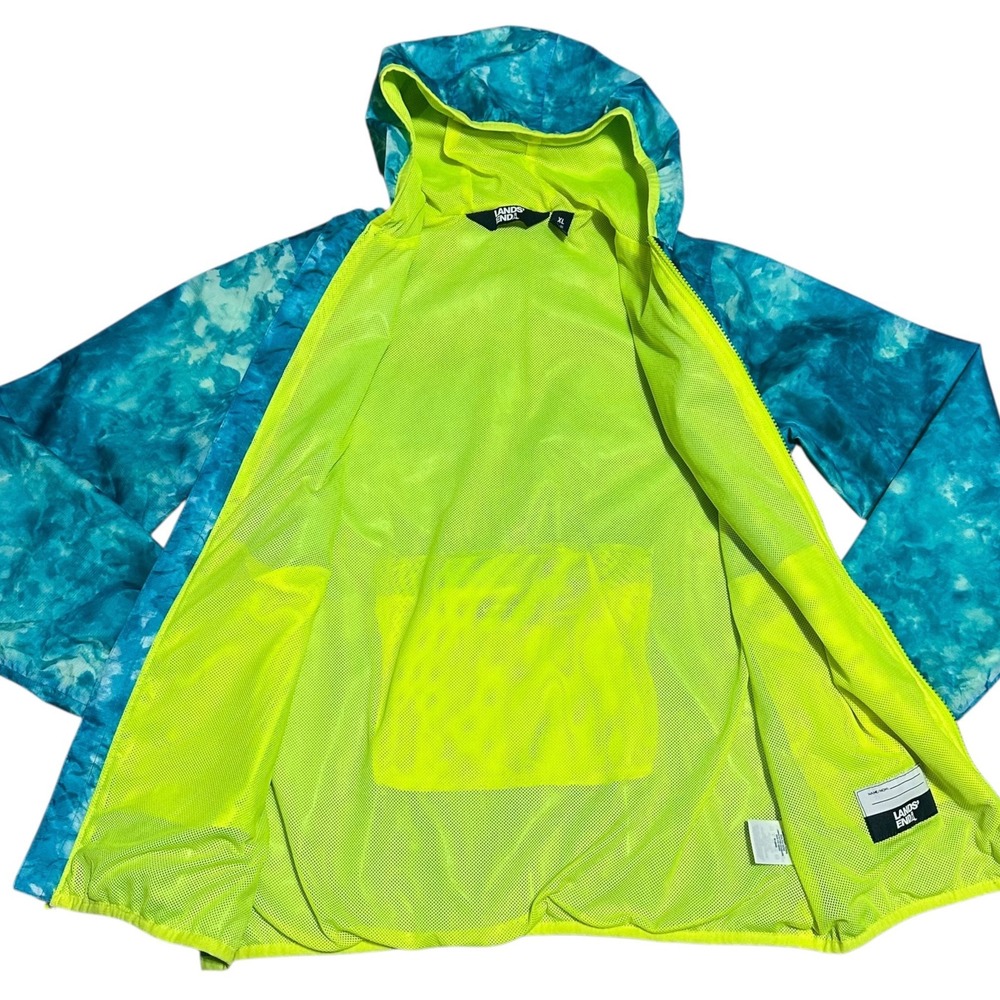 Lands End Windbreaker Kids XL 14/16 Blue Green Excellent Tie Dye Hooded Jacket - Picture 4 of 8